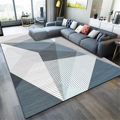 SUNYRDSM Wohnzimmerteppich Modern Home Decor Ästhetik Grau-Blaue Linien-Dekoration, rutschfest Kleiner for Esszimmer Büro 80X160CM von SUNYRDSM