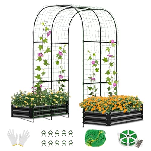 SUNYRISY 3-IN-1 Hochbeet mit Rosenbogen, 220cm Hoch Metall Pflanzkasten Blumenkasten Kräuterbeet mit Gartenbogen, Robustem Stahlblech Rostschutz und Langer Haltbarkeit von SUNYRISY