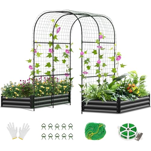 SUNYRISY 3-IN-1 Hochbeet mit Rosenbogen, 220cm Hoch Metall Pflanzkasten Blumenkasten Kräuterbeet mit Gartenbogen, Robustem Stahlblech Rostschutz und Langer Haltbarkeit von SUNYRISY