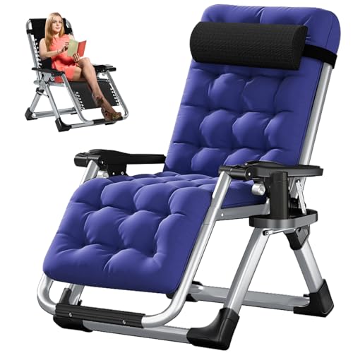SUNYRISY Sonnenliege Klappbar, Extra Groß Liegestuhl Gartenliege, 200KG Belastbar Zero Gravity Chair mit Kissen Unterstützung Getränkehalter für Patio Garten Strand Pool von SUNYRISY