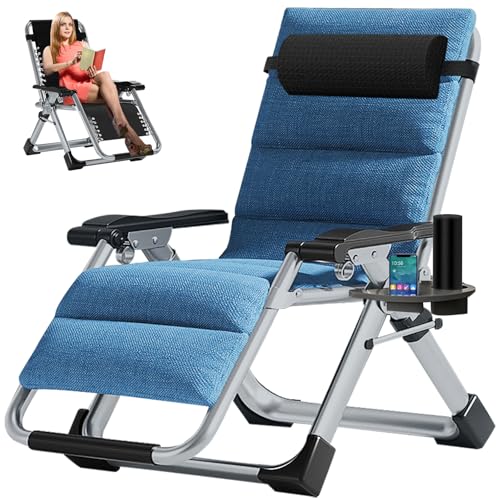SUNYRISY Sonnenliege Liegestuhl Klappbar, 200KG Belastbar Zero Gravity Chair mit Kissen Unterstützung Getränkehalter, Extra Breit Verstellbare Gartenliege Relaxliege Balkonliege von SUNYRISY