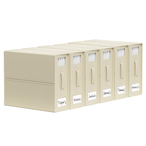 SheetCube Bettlaken-Organizer und Aufbewahrung, 6 Stück, faltbarer Leinen-Schrank-Organizer mit Fenster und Etikett, Bettwäsche-Ordner, Aufbewahrungsbox für Decke, Bettbezug-Set, Bettlaken-Set – Beige von SUOCO