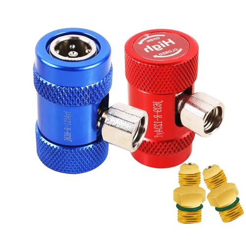 Klimagas R1234YF Adapter, 2 Stück Kältemittel Auto Hoch Niedrig Einstellbar 1/4 Zoll AC R1234YF Stecker Adapter Klimaanlage Schnellkupplung Steckeradapter Kältemittel Manometer Schlauch von SUOLAREN