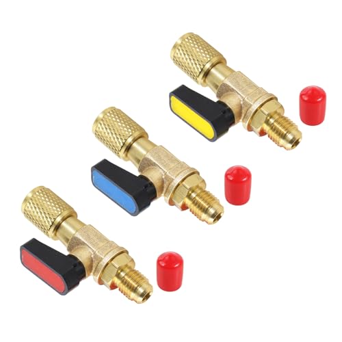 3 Stück Kältemittel-Kompaktkugelventil-Adapter, 1/4 Zoll SAE für R410A R134A R12 R22 AC HVAC & R12 R22 auf R134A, passend für R502 Ladeschläuche AC Kältemittel von SUOLAREN