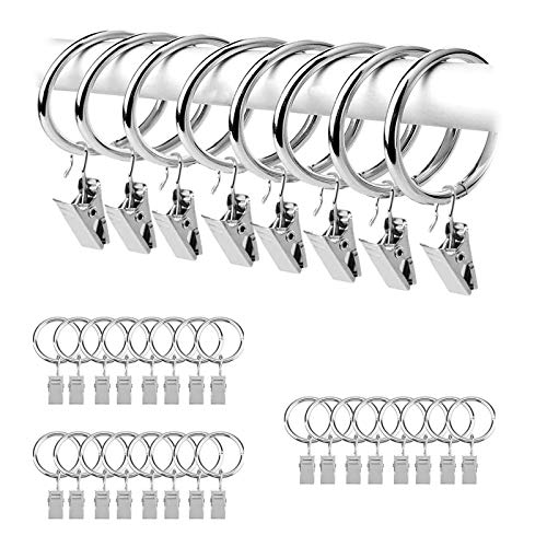 Silberne Gardinenstangenring-Clips, 24 Stück Rostfreier Metallvorhangring mit Haken/Aufhänger-Clips mit Ösen zum Halten schwerer Gardinenstangen-Set und Vorhänge (38 mm) von SUOXU