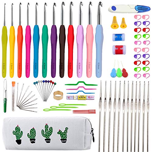 Häkelset, Spitze Häkeln, Ergonomische Silikon Soft Grip Stricknadel-Set, 85 Teile Werkzeuge in One-Stop Stricken, geeignet für Anfänger und erfahrene Menschen.Das ideale Strickgeschenk für Damen von SUOXU