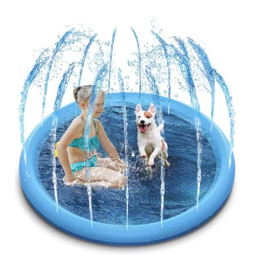 Hundepool für Große & Kleine Hunde,Planschbecken für Haustiere, 150cm,faltbar,Sprinkler-und Spritzwasser-Spielmatte,Sommerspielzeug,Sprühkissen,Garten,Outdoor,tragbare Sprinkler,Spielmatte für draußen von SUOXU