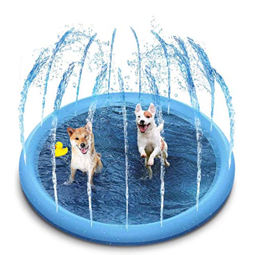 Hundepool für Hunde, Planschbecken für Haustiere, 100cm faltbar Sprinkler- und Spritzwasser-Spielmatte, Hunde Planschbecken, Sommerspielzeug,Sprühkissen Garten Outdoor tragbare Sprinkler von SUOXU
