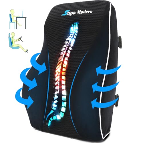 SUPA MODERN Lendenwirbelstützkissen für Bürostuhl, Rückenkissen aus Memory-Schaum zur Schmerzlinderung im unteren Rücken, Autositz-Rückenkissen mit atmungsaktiv, Aktualisiertes Luxry Schwarz von SUPA MODERN