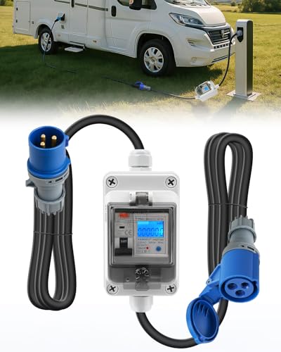 SUPAREE Mobiler Digitaler Stromzähler 230V 16A Stromzähler für Steckdose CEE Digitaler Stromzähler Wohnwagen mit FI-Schutzschalter Typ A Und Reset IP67 für Wohnmobile Outdoor Haushalte von SUPAREE