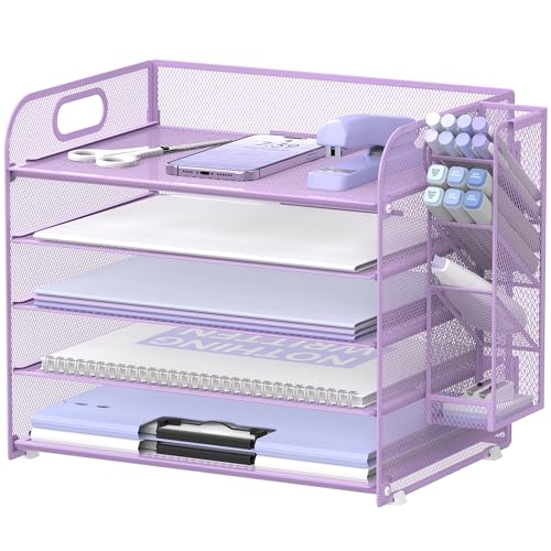 SUPEASY Schreibtisch-Organizer mit 5 Ebenen, mit Griff und abnehmbaren Stifthaltern, Papier-/Akten-Organizer aus Netzgewebe für den Schreibtisch, Briefablage und Organizer für Bürobedarf, Lila SUPEASY Schreibtisch-Organizer mit 5 Ebenen, mit Griff und abnehmbaren Stifthaltern, Papier-/Akten-Organizer aus Netzgewebe für den Schreibtisch, Briefablage und Organizer für Bürobedarf, Lila von SUPEASY