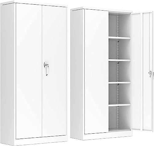 SUPEER Aktenschrank,Metallschrank mit 4 höhenverstellbaren Fachböden,Stahlblech Pulverbeschichtung,Stahlschrank für Werkzeuge,Garage180 x 80 x 40 cm（weiß） von SUPEER