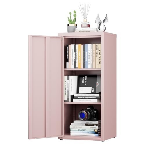 SUPEER Metall Aktenschrank Büro mit Einzeltür,Ordnerschrank 88x40x35 cm, 2 höhenverstellbare Ablagen,Robustes Metallspind für Dokumente, Akten & Bürozubehö(pink) von SUPEER