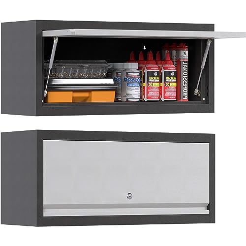 SUPEER Hängeschrank Metall Werkzeugschrank mit Klapptür,Abschließbar Wandhängeschrank aus Edelstahl,Garage Werkstatt Küche H35 x L66 x D30 cm von SUPEER