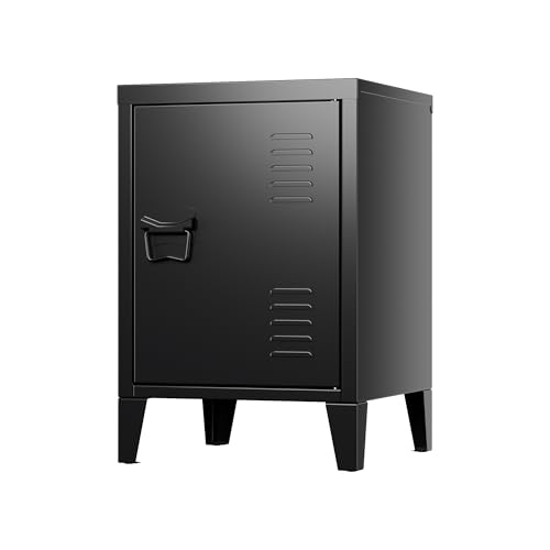 SUPEER Metall Nachttisch mit Schranktür,Links öffnender Nachtkästchen (57x38x38cm) – Für Schlafzimmer, Büro oder als Sofatisch(schwarz) von SUPEER