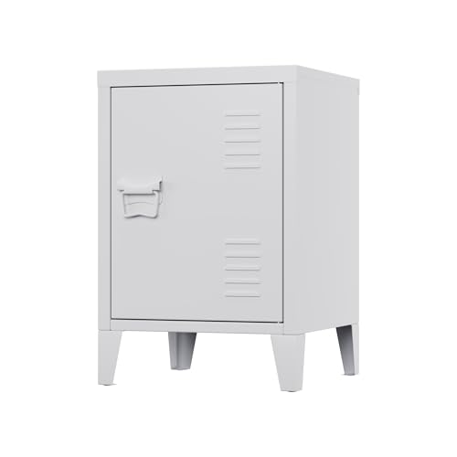 SUPEER Metall Nachttisch mit Schranktür,Links öffnender Nachtkästchen (57x38x38cm) – Für Schlafzimmer, Büro oder als Sofatisch(weiß) von SUPEER