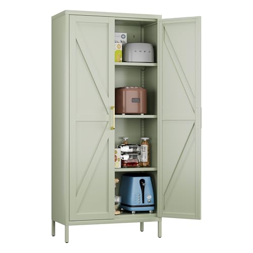 SUPEER Metallschrank,Mehrzweckschrank Stehschrank mit 3 verstellbaren Regalen, Küchenschrank Beistellschrank Buffetschrank für Wohnzimmer Flur 155 x 75 x 35 cm(Grünblau) von SUPEER
