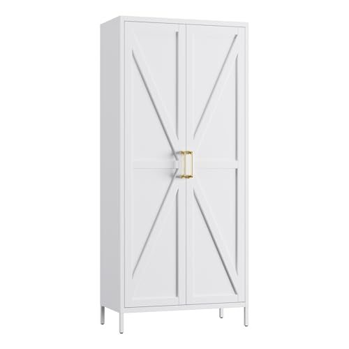 SUPEER Metallschrank,Mehrzweckschrank Stehschrank mit 4 verstellbaren Regalen, Küchenschrank Beistellschrank Buffetschrank für Wohnzimmer Flur 180 x 80 x 40 cm(Weiß) von SUPEER