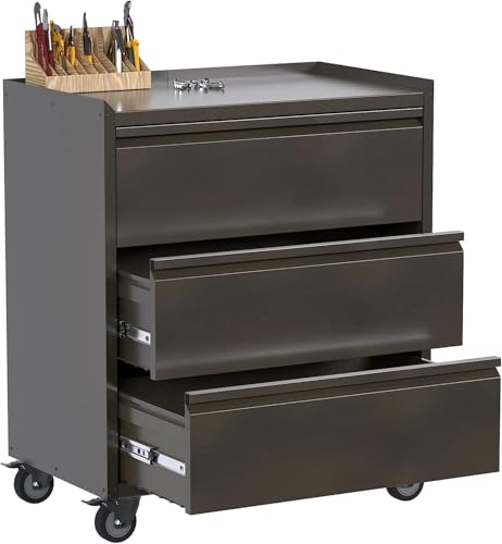 SUPEER Werkzeugschrank mit 3 Schubladen,Werkstattwagen Garagenschrank mit Rädern, Metallschrank ideal für Werkzeuge und Zubehör SUPEER Werkzeugschrank mit 3 Schubladen,Werkstattwagen Garagenschrank mit Rädern, Metallschrank ideal für Werkzeuge und Zubehör von SUPEER