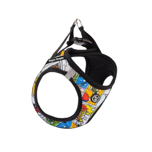 SUPER DOGGY Personalisierbares Hundegeschirr – Für Kleine und Mittelgroße Hunde – Inklusive 2 Namensetiketten – Reflektierendes und Sicheres Hundegeschirr – Anti-Zug und Verstellbar (Cómic, L) von SUPER DOGGY