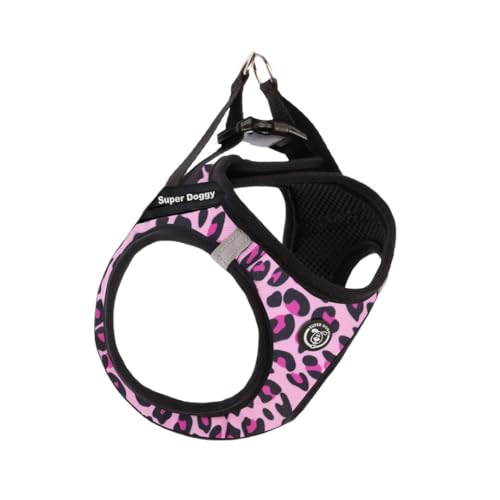 SUPER DOGGY Personalisierbares Hundegeschirr – Für Kleine und Mittelgroße Hunde – Inklusive 2 Namensetiketten – Reflektierendes und Sicheres Hundegeschirr – Anti-Zug und Verstellbare (Pink Leopard, M) von SUPER DOGGY