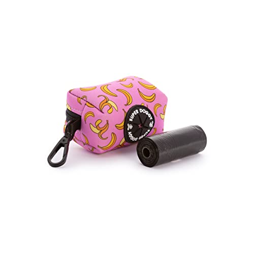 Hundekotbeutel-Spender - Hunde kotbeutel-Halter mit Karabiner - Multifunktionale Hundeleinentasche mit Lustigen Designs - Inklusive einer Rolle von Beuteln Abbaubar (Pink Bananas) von SUPER DOGGY