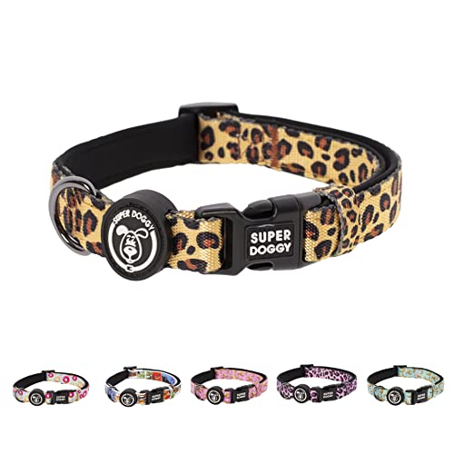 Hundehalsband Nylon Verstellbar - für Kleine, Mittel & Große Hunde - Halsband Hund Katze Welpe - Verstellbares, Weich & Komfort - zum Wandern oder Radfahren (M (33-55cm), Leopard) von SUPER DOGGY