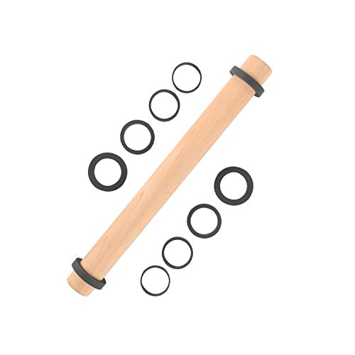 Buchenholz Nudelholz Einstellbares Teigroller, Nudelhölzer Teigrolle mit Dicken Ringe in 5 Größen, Perfekt Backzubehör Rolling Pin für Fondant, Pizza, Cookie, Nudelteig, Mürbeteig, 40 cm von SUPER KITCHEN