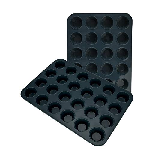 SUPER KITCHEN 2 Stück Mini Muffinform aus Silikon für 24 Muffins, Antihaft Muffinblech Antihaftbeschichtet Backblech Backform für Mini Cupcakes, Brownies, Kuchen, Pudding, 34 x 23 x 2,5 cm (Grau) von SUPER KITCHEN