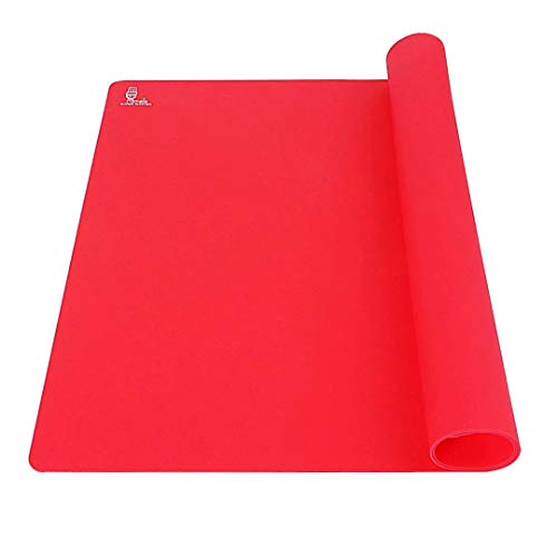 SUPER KITCHEN Antihafte rutschfeste Backunterlage/Backmatte Silikon Groß 60x40cm Ausrollmatte Teigmatte Silikonmatte Backfolie Arbeitsmatte für Fondant Gebäck Pizza Matte, BPA Frei, （Rot） von SUPER KITCHEN