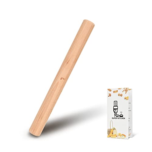 SUPER KITCHEN Buchenholz Nudelholz Teigroller, Nudelhölzer Teigrolle, Perfekt Backzubehör Rolling Pin für Fondant, Pizza, Cookie, Nudelteig, Mürbeteig (30 x 3 cm) von SUPER KITCHEN