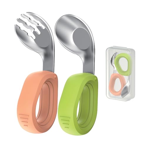 Kinderbesteck - Baby Besteck Set mit Edelstahl Gabel und Löffel - esslernbesteck - kindergeschirr - Breilöffel baby - Babylöffel zum Selber Essen - Inklusive Aufbewahrungsbox - Beikost Baby Zubehör von SUPERBE BEBE