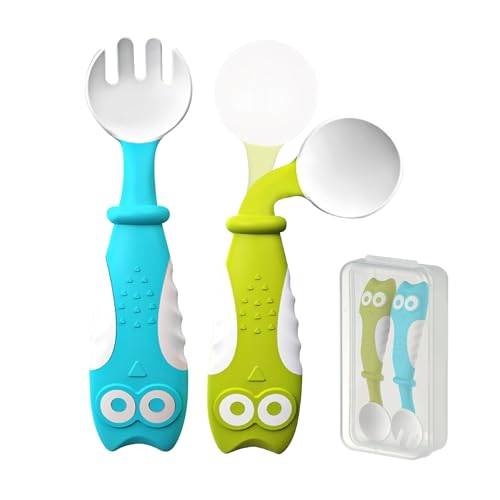 Kinderbesteck - Baby Besteck Set mit Gabel und Löffel - Ergonomische Kunststoffgriffe - Breilöffel Kleinkind - Babylöffel zum Selber Essen - Inklusive Aufbewahrungsbox - Beikost Baby Zubehör von SUPERBE BEBE