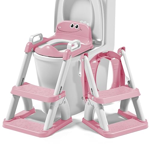 Toilettensitz Kinder mit Treppe – Höhenverstellbarer Kinder Toilettensitz mit Trittstufe & Rückenlehne – WC Sitz Kinder, Toilettentrainer, Klositz & Aufsatz Toilette Kleinkind von SUPERBE BEBE
