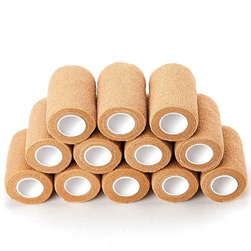 Selbsthaftende Bandage Kohäsive Bandage 7.5cm X 4.5m (12 rolls), Haftbandage for First Aid, Sports Protection, Sprains and Swelling (Beige) von SUPERBE