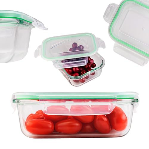 SUPERBUTELKI.PL Glasbehälter mit Deckel 640ml - Küche Meal Prep Boxen 100% Auslaufsicher - Frischhaltedosen für Ofen, Mikrowelle und Gefrierschran von SUPERBUTELKI.PL