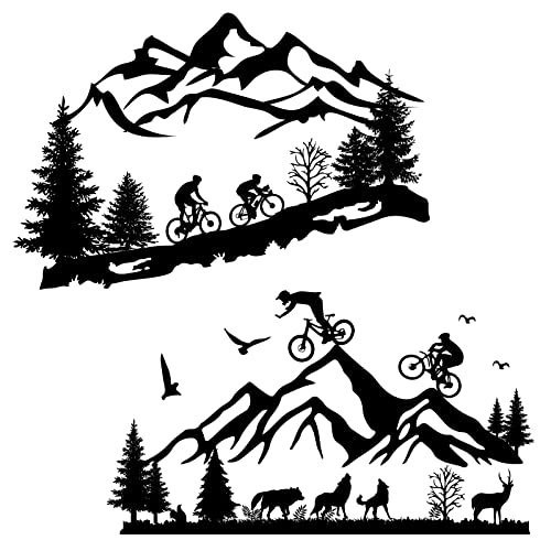 SUPERDANT 2 Blatt/Set Wandaufkleber Mountainbike Reiten Outdoor Sport Wandkunst Aufkleber Peak Forest Animals Muster Vinylaufkleber Für Zuhause Wohnzimmer Schlafzimmer Dekor 35x59cm von SUPERDANT