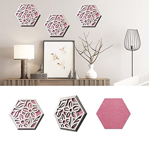 SUPERDANT 3 Stück Kunst-Akustikplatten Sechseckige Kunst-Akustikplatten Schalldichte Wandpaneele Aus Holz Floraler Ausschnitt Rosa Filz-Design Schallabsorbierende Platten Für Schlafzimmer Büro von SUPERDANT