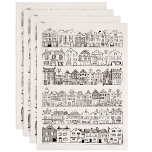 SUPERDANT 4 STÜCK Line House Unterglasur Transfers Aufkleberr Gebäude Porzellan Ton Transferpapier Keramik Unterglasur Blumenpapier für Keramiks Überglasur Emaille Wasserrutsche von SUPERDANT