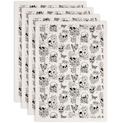 SUPERDANT 4 Stück Totenkopf Und Blumen Unterglasur Transfers Für Töpferwaren Skelett Ton Transferpapier Keramik Aufkleber Transferaufkleber Für Töpferwaren DIY Zubehör Wasserrutschen Aufkleber 52x37cm von SUPERDANT
