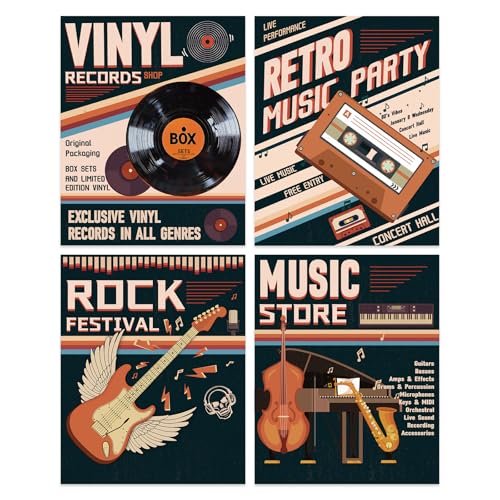 SUPERDANT 4 x Vintage Musikposter Wandcollage Set Gemälde Bild Schallplatten Tonband Musikalische Wanddrucke Retro Poster Für Wohnzimmer Schlafzimmer Küche Arbeitszimmer Wanddekoration Ungerahmt SUPERDANT 4 x Vintage Musikposter Wandcollage Set Gemälde Bild Schallplatten Tonband Musikalische Wanddrucke Retro Poster Für Wohnzimmer Schlafzimmer Küche Arbeitszimmer Wanddekoration Ungerahmt von SUPERDANT