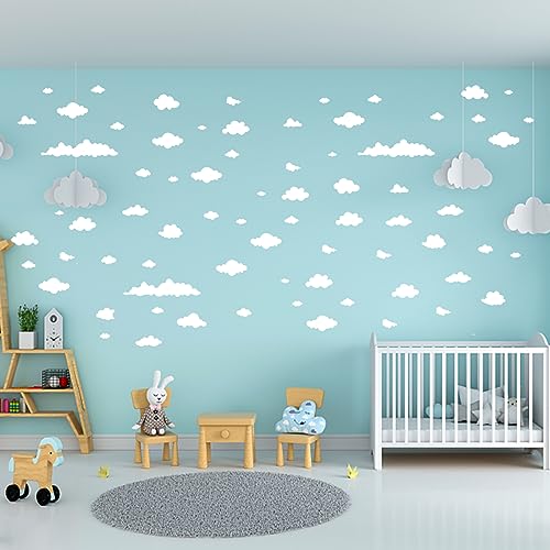 SUPERDANT 48 Stück Weiße Wolke Wandaufkleber Aufkleber Kunst Mädchen Vinyl Wohnzimmer Dekoration Haus Wandbild Spielzimmer Tapete Aquarell DIY Dekor Für Kinderzimmer Kinderzimmer Schlafzimmer von SUPERDANT