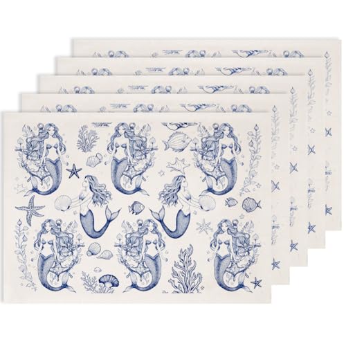 SUPERDANT 5 Stück Meerjungfrauen Unterglasur Transfers Für Töpferwaren Meerjungfrauen Transferaufkleber Keramik Aufkleber Blaue Wasserrutsch Unterglasur Transferpapier Für Porzellan Überglasur 52x37cm von SUPERDANT