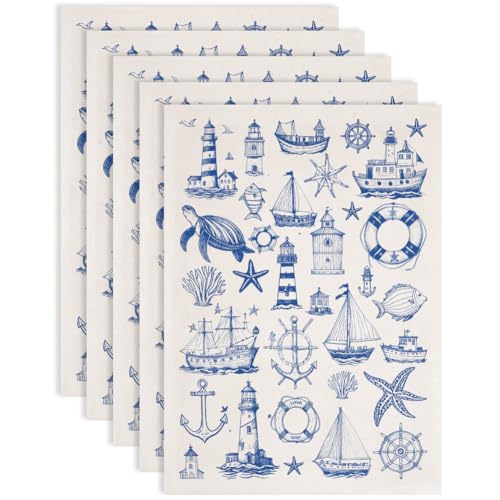 SUPERDANT 5 Stück Navigations Unterglasur Transfers Für Töpferwaren Leuchtturm Schiff Ton Transferpapier Keramik Aufkleber Transferaufkleber Für Töpferwaren DIY Bastelbedarf Wasserrutschen Aufkleber von SUPERDANT