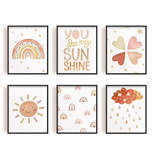 SUPERDANT 6 PCS/Set Ungerahmte Leinwanddrucke You Are My Sunshine Leinwand Wand Kunstdruck Herz Regenbogen Kinderzimmer Wandkunst Boho Wand Kunstdrucke Sonnenschein Kinderzimmer Dekor von SUPERDANT