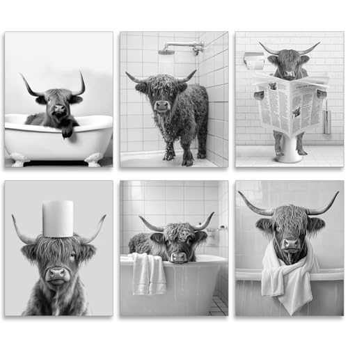 SUPERDANT 6PCS Lustiger Wandkunstdruck Mit Hochlandkuh Motiv Für Das Badezimmer Hochlandkuh Papierdruck Poster Badezimmerdekor Tafelkunst Weißes Kartongemälde Für Badezimmer Toilette Wandkunst SUPERDANT 6PCS Lustiger Wandkunstdruck Mit Hochlandkuh Motiv Für Das Badezimmer Hochlandkuh Papierdruck Poster Badezimmerdekor Tafelkunst Weißes Kartongemälde Für Badezimmer Toilette Wandkunst von SUPERDANT