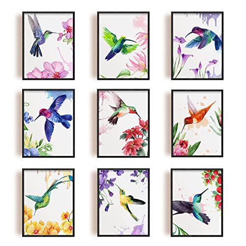 SUPERDANT 9 PCS/Set Ungerahmte Leinwanddrucke Aquarell Kolibris Wand Kunstdruck Vögel Mit Blumen Leinwanddruck Tiere Artwork Vogel Kunst Wanddekoration Für Schlafzimmer Dekoration von SUPERDANT