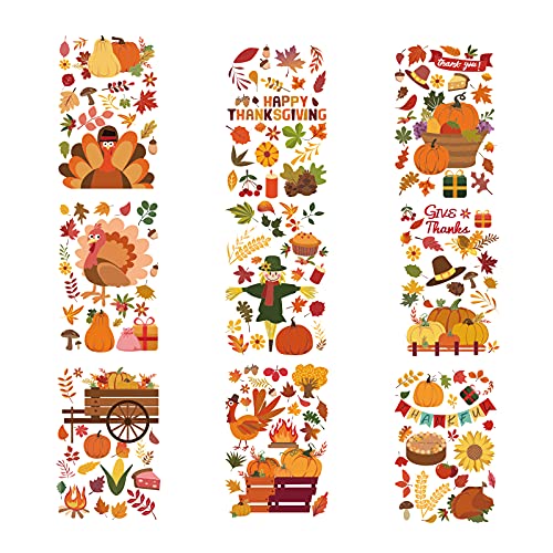 SUPERDANT 9pcs / Set Fensteraufkleber Festival-Thema-Fenster-Clings Boden-Clings Selbstklebendes Fenster Für Halloween-Party-Dekoration Zubehör Thanksgiving-Themen-Muster Rechteck (24 * 35cm) von SUPERDANT