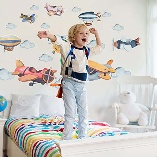 SUPERDANT Aquarell Flugzeug Wandaufkleber Flugzeug Wandaufkleber Bunte Wolken Niedlicher Hubschrauber Vinyl Art Decor Für Kinderzimmer Kindergarten Klassenzimmer Spielzimmer Baby Room Decor von SUPERDANT