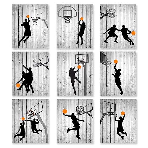 SUPERDANT Basketball Bewegungs Wandkunstdrucke 9er Set Ungerahmte Basketball Poster Dunk Konfrontation Basketball Raumdekoration Für Männer Kinder Teenager Basketballliebhaber Raumdekoration von SUPERDANT